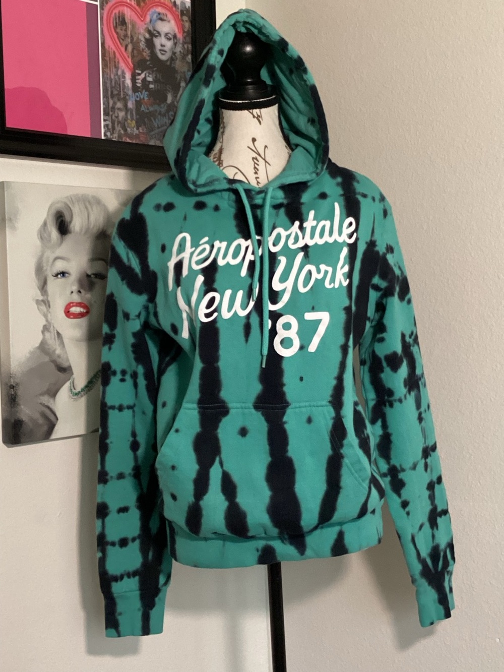 Aeropostale Teal & Black Tie-Dye Pullover Hoodie